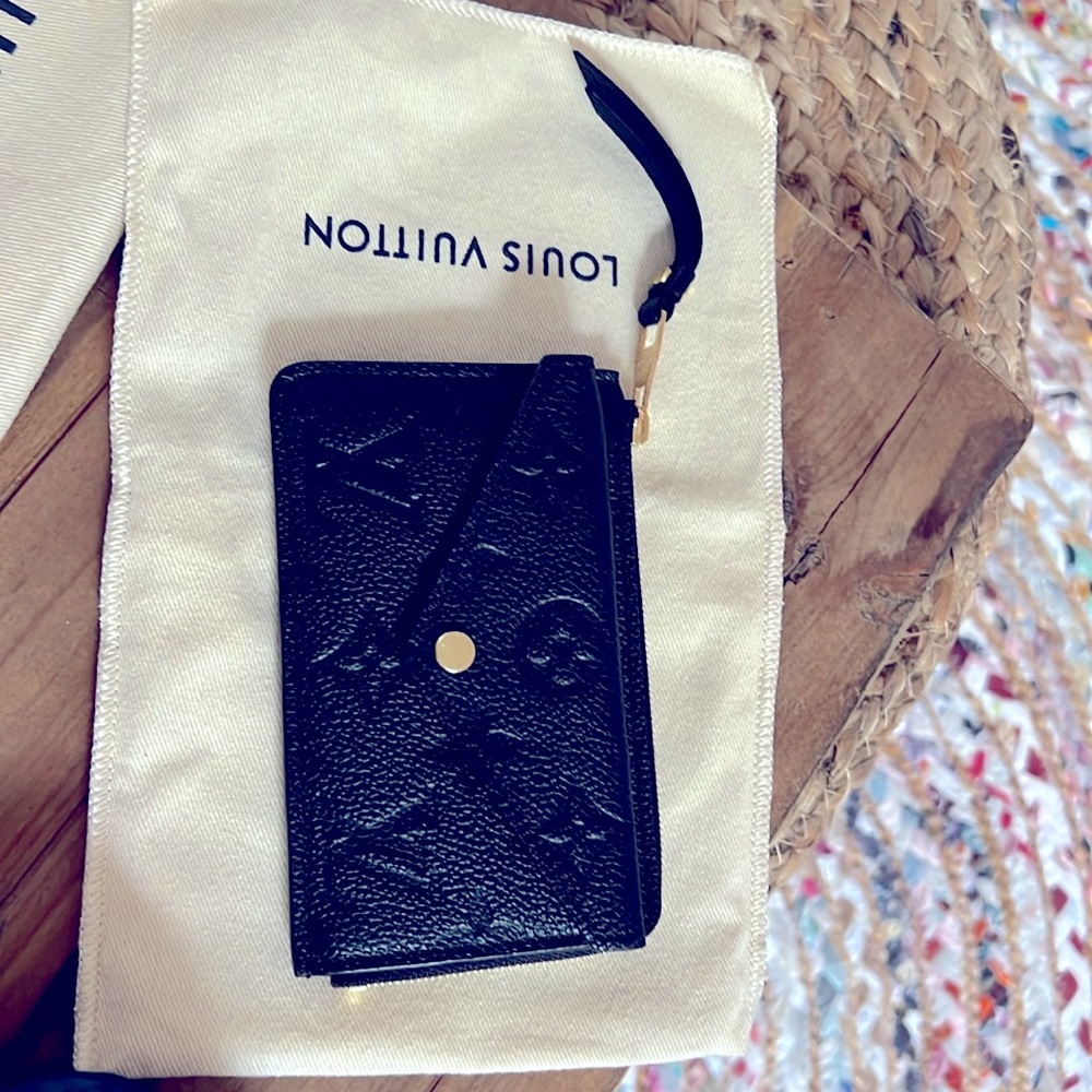 Luis Vuitton black on black monogram card coin money holder wallet change purse